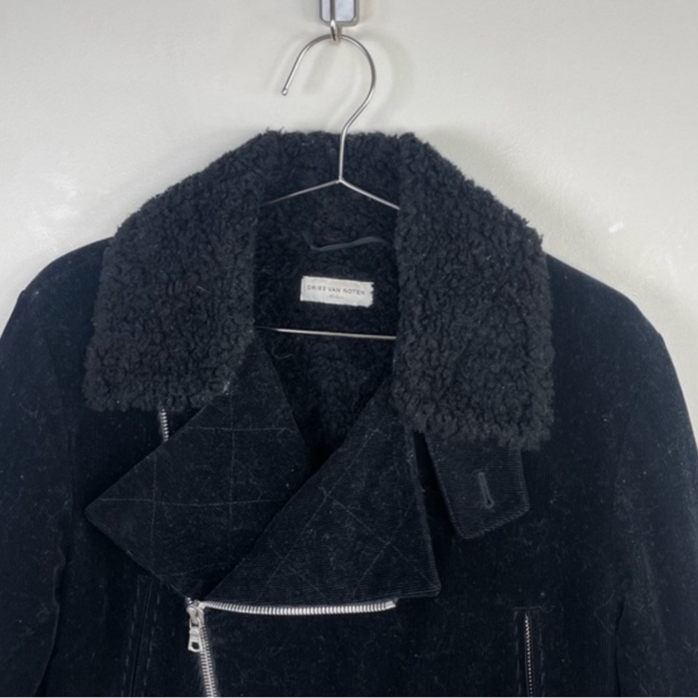 Dries Van Noten Black‎ Corduroy Shearling Moto Jacket